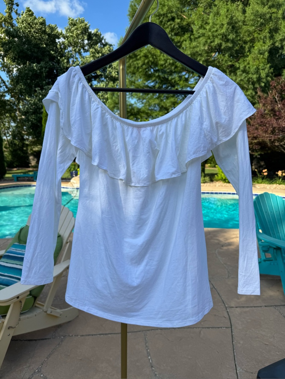 Lilly Pulitzer White Off-Shoulder Ruffle Long Sleeve Tunic Small EUC